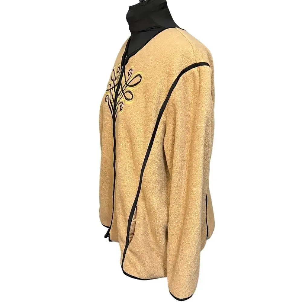 Bob Mackie Wearable Art Embroidered Zip Jacket 2X Southwestern Fleece